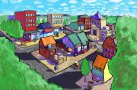 Image: illustration of small town. Title: 16 Green Businesses You Need in Your Life
