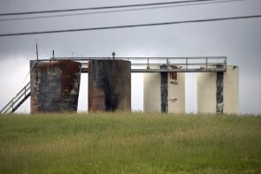 Aftermath of an explosion at a frack pad near Salt Fork State Park in Guernsey County, Ohio