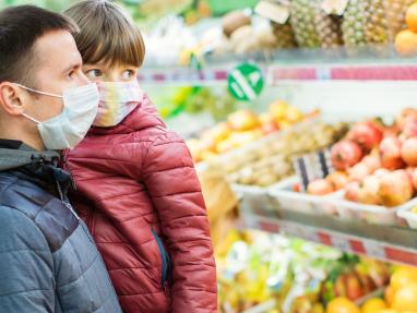 family in supermarket