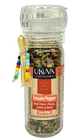 Bottle of tomato pepper spice. Fair Trade Gift Guide.