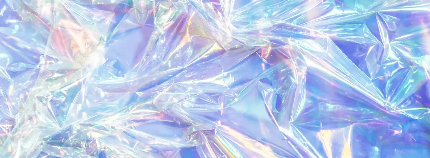 crinkled sheet of iridescent plastic