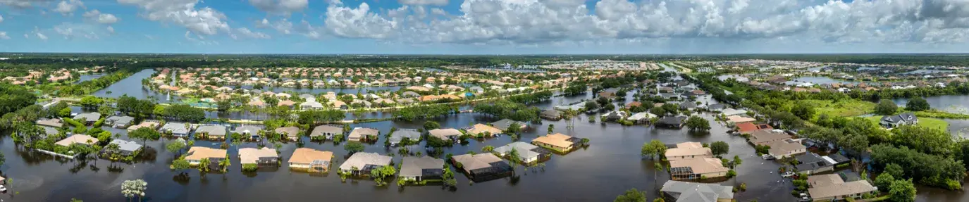 Aerial photo of a flooded neighborhood